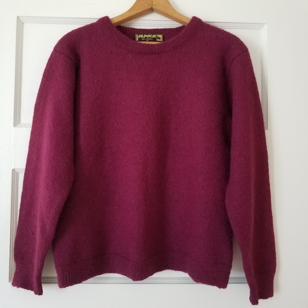 100% Alpaca Sweater Medium Pullover Crew Neck German Long Sleeve Wine  Red